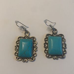 Turquoise Silver Hook Heart Earrings‎
